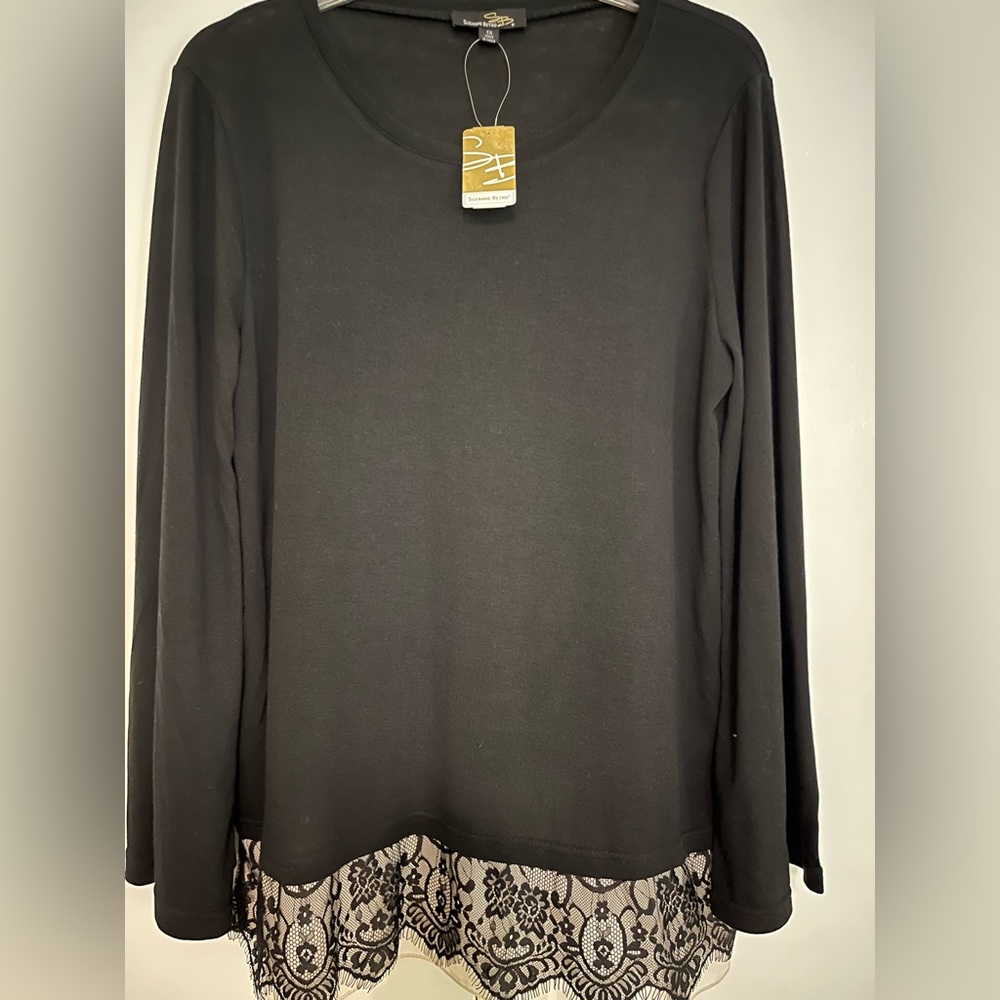 Suzanne Betro Black Top with Lace Detail